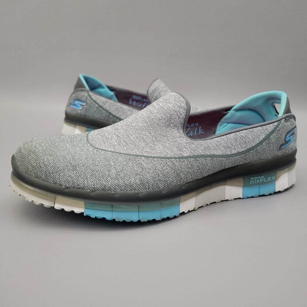 Skechers Womens Go Flex Walk Shoes Blue 14010 Gray Marled Slip On Sneakers 7.5
